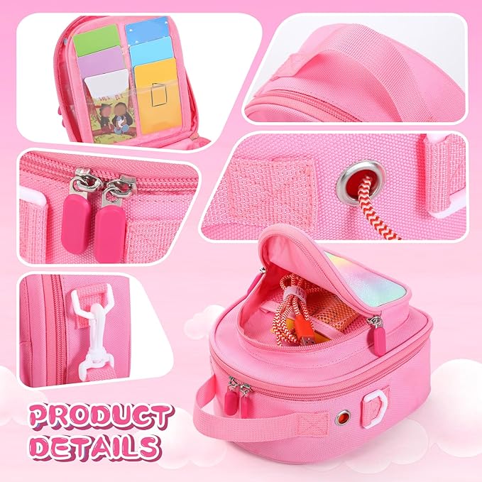 Carrying Case Compatible with Yoto Mini (2024 Edition),30 Cards Storage Bag with Handle and Shoulder Strap, Travel Storage box for Player & Headphone Accessories (Pink)