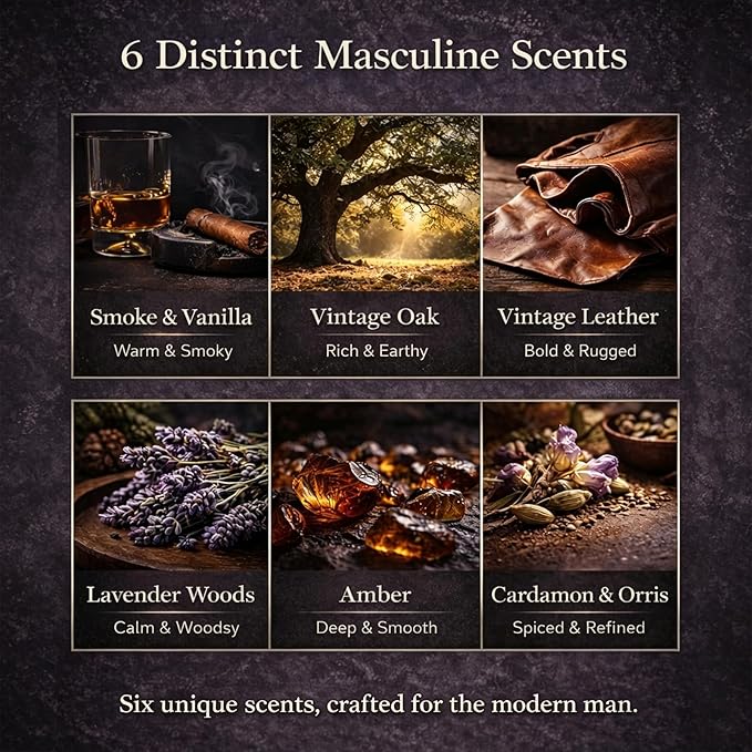 Candles for Men, 6 Pack Soy Wax Gift Set, 300H Long Lasting Home Fragrance with Masculine Scents, Gift for Dad, Husband or Boyfriend