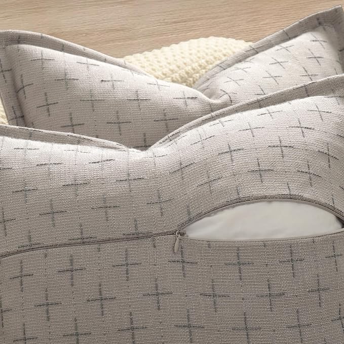 Pillow Covers 22x22 Set of 2 Soft Polyester Textured Pillow Covers with Stylish Flange Edge Cozy Farmhouse Throw Pillows for Couch Bed Sofa Living Room