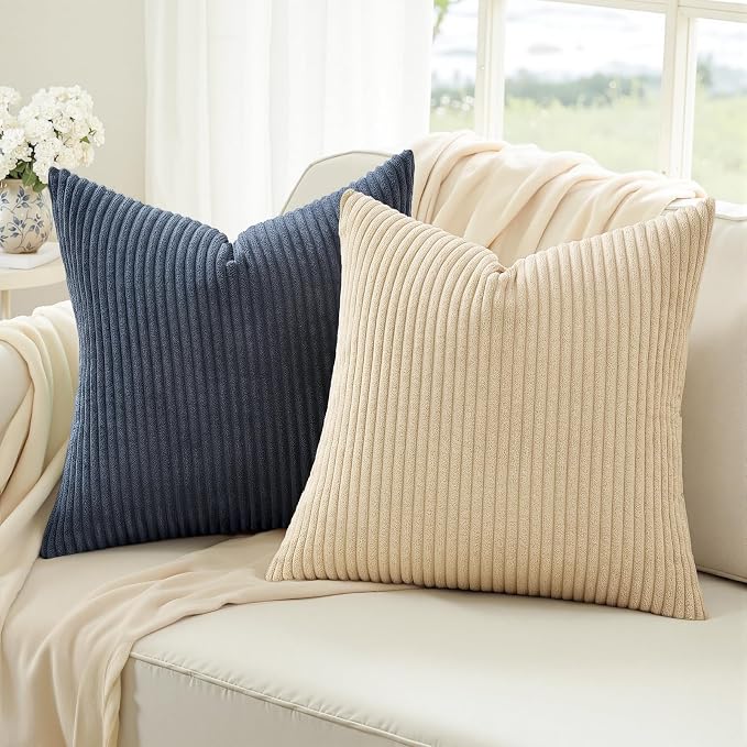 Topfinel Blue and Yellow 24x24 Boho Nordic Couch Throw Pillow Covers Decorative Velvet Pillow Covers for Bed Pack of 4 Corduroy Accent Modern Pillowcase Sofa Livingroom Home Decor