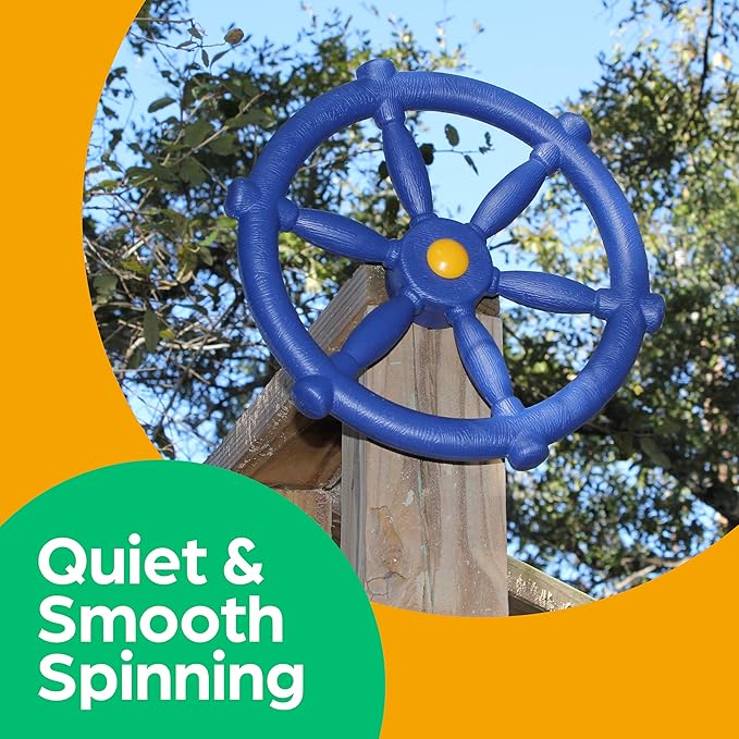 Jungle Gym Kingdom Pirate Ship Wheel for Kids - Toy Steering Wheel for Treehouse, Outdoor Playhouse, Backyard Playset or Swing Set - Playground Accessories & Attachments (Blue)