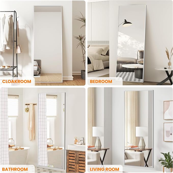 TRAHOME Full Length Floor Mirror 70"x24", Standing Mirror with Aluminum Frame, Large Body Mirror for Bedroom, Living Room and Bathroom, Silver