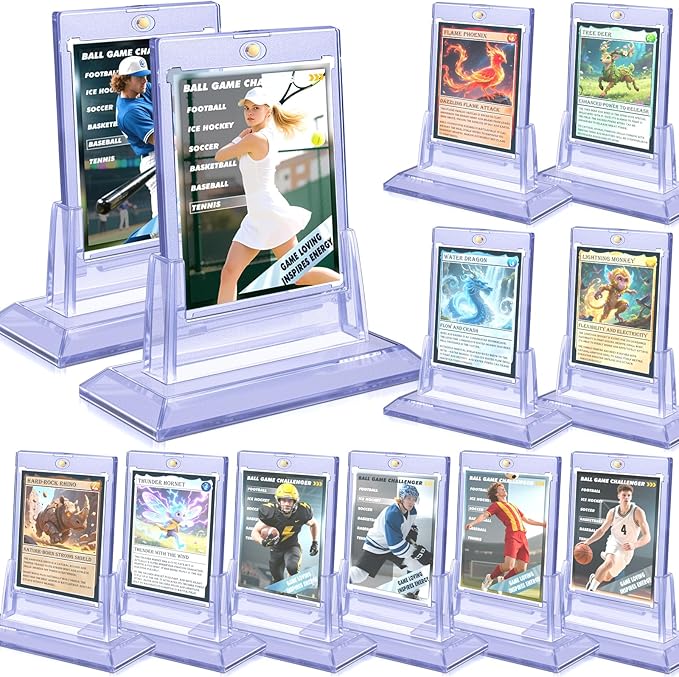 12 Pack Magnetic Card Holders for Trading Cards, 35pt Acrylic Baseball Card Holders Display Case Fit for Sports Cards, Standard Cards, Hard Plastic Card Protectors with 12 Card Stands