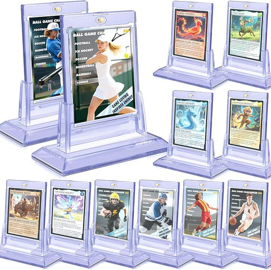 12 Pack Magnetic Card Holders for Trading Cards, 35pt Acrylic Baseball Card Holders Display Case Fit for Sports Cards, Standard Cards, Hard Plastic Card Protectors with 12 Card Stands