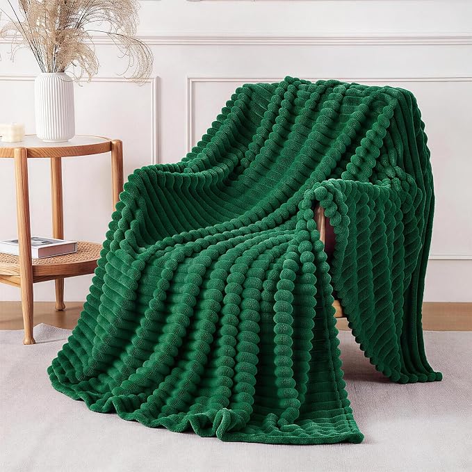 Christmas Green Throw Blanket for Couch Sofa 50"x60" Striped Design | Fleece Blankets Room Home Decor Lightweight Plush Soft Cozy Gifts for Women Mom