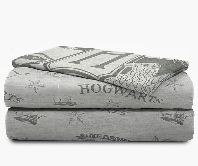 Jay Franco Kids Sheet Set with Fitted, Flat Sheets & Pillow Cover - Ultra-Soft Bedding with Pillowcase for Room Decor, Gray - Harry Potter, 3 Piece Twin