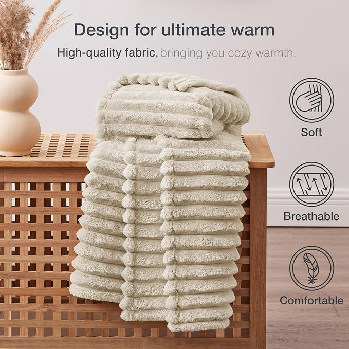 EXQ Home Gentle Soft Fleece Throw Blanket – Cozy Lightweight Blanket for Couch Bed – All-Season Warm Fuzzy Flannel Blanket for Women Mom Her – Gifts for Birthday(50"x60",Linen)
