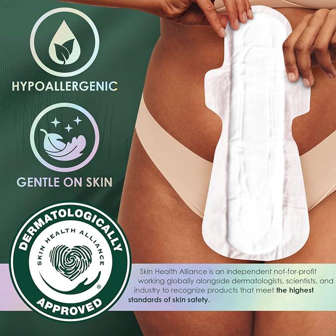 L. Extra Long Maxi Pads for Women, Overnight Absorbency, Organic Cotton Top Layer, Unscented Pads with Wings, 56 Count (2 Packs of 28)