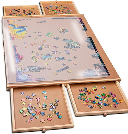 PlayVibe 1000 Piece Puzzle Board with Drawers and Cover - Portable Wooden Jigsaw Puzzle Tray with Drawers, Solve Station & Sturdy Table, Cozy Indoor Game Night