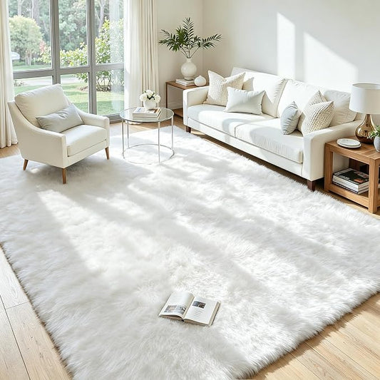 5x8 Area Rug for Living Room, Ultra Soft Fluffy White Rugs for Bedroom, Non Slip Large Shag Carpet, Fuzzy Plush Nursery Rug, Thick Washable Indoor Floor Carpets for Kids Office Dorm Home Decor