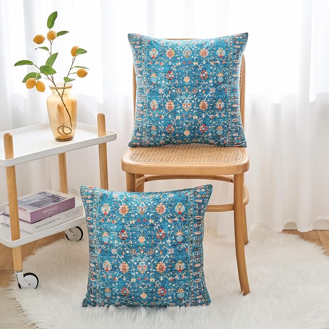 Boho Throw Pillow Covers 18x18 inch Set of 2,Boho Vintage Carpet Pattern Antique Ethnic Decor Double Sided Pattern Cushion Cover Soft Pillow Case Living Sofa Room Bed Square Pillow Cover