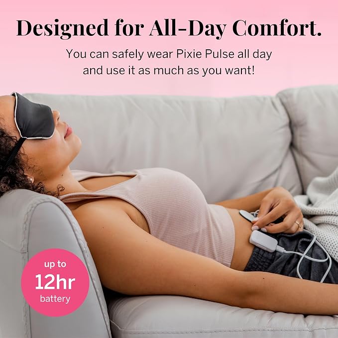 Pixie Period Pain Relief Device - Best PMS Relief Simulator with TENS Technology - Thinnest Wearable Tens Unit - Unnoticeable Under Clothes - Menstrual Cramp Comfort for Feminine Care
