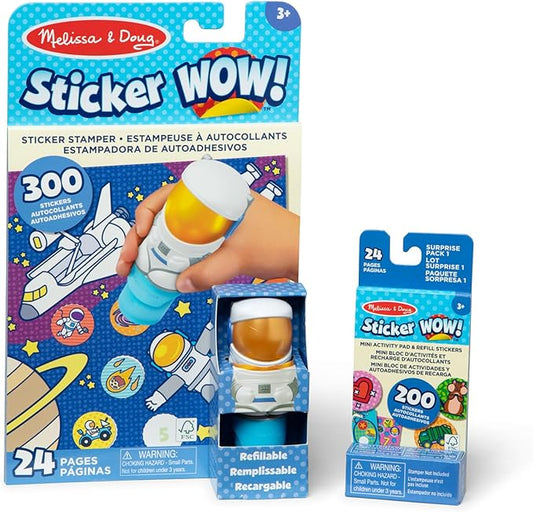 Melissa & Doug Sticker Wow!™ Astronaut Bundle: 24-Page Activity Book, Refillable Sticker Stamper, Mini Pad, 500 Stickers, Arts and Crafts for Kids Ages 3+