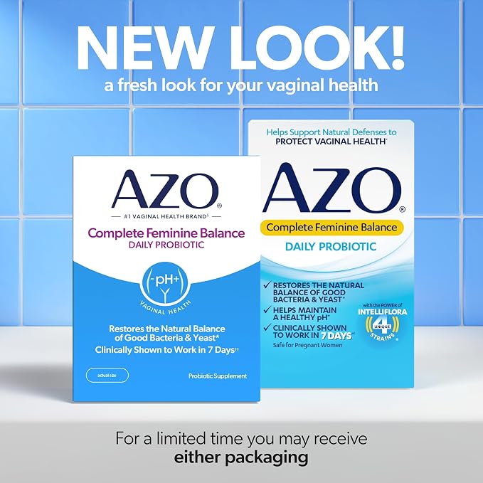 AZO Complete Feminine Balance Daily Vaginal Probiotics for Women,Clinically Proven to Help Protect Vaginal Health,Helps Balance pH and Yeast,60 Count (Pack of 2)