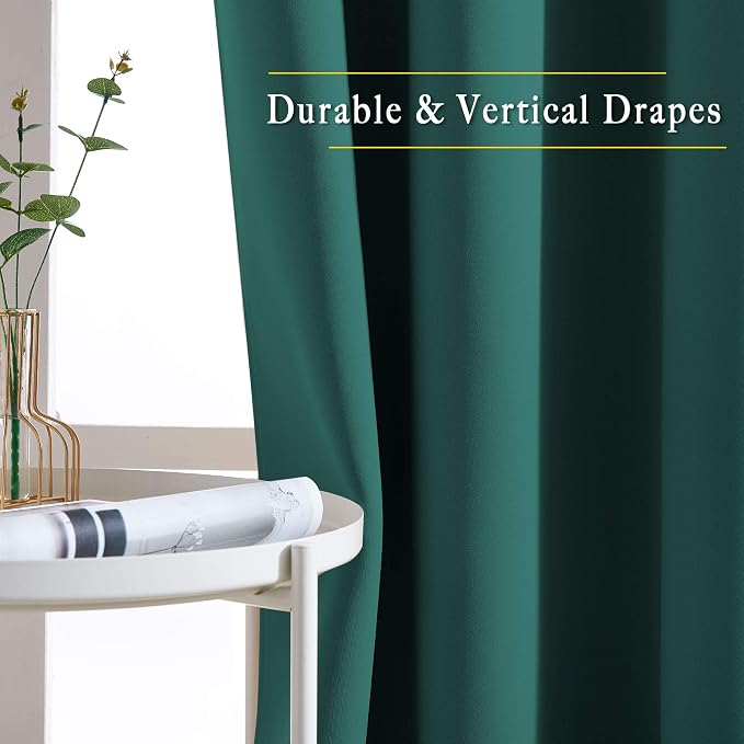 NICETOWN Blackout Hunter Green Curtains 84 inches Long, Grommet Room Darkening Thermal Insulated Sound Dampening Window Treatments for Bedroom/Home Office, 2 Panels, W46 x L84