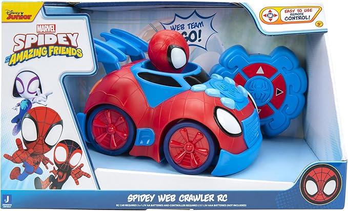 Jazwares Marvel Spidey and His Amazing Friends Web Crawler RC - Remote-Controlled Vehicle - Features Built-in Super Hero with 4 Controller Functions, Blue & Red