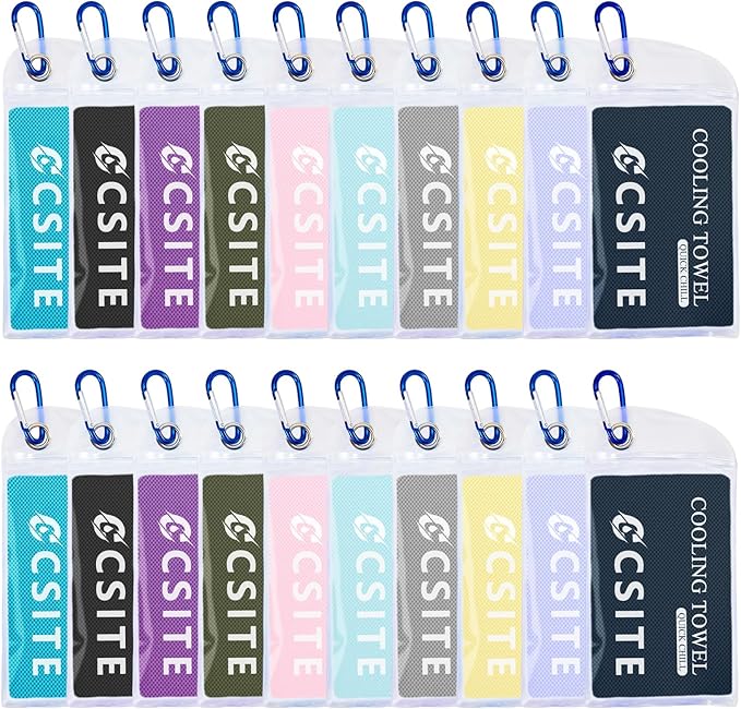 CSITE 20 Pack Cooling Towels (47"x12") for Neck and Face, Ice Towel for Hot Weather, Soft Breathable Chilly Gym Towels, Microfiber Towel for Work Out, Yoga, Running, Camping & More Activities
