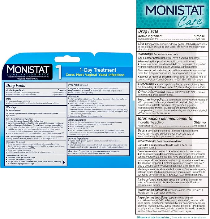Monistat 1 Day Yeast Infection Treatment Combination Pack with Instant Itch Cream