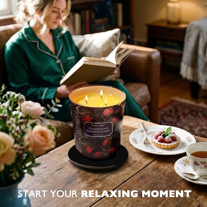 HomeLights Scented Candles for Women & Men, 34oz Candle Jars Aromatherapy 3-Wick Candle, Ideal for Eclectic Mixed Styles Home Decor and Gifts, Champagne Cassis & Honey