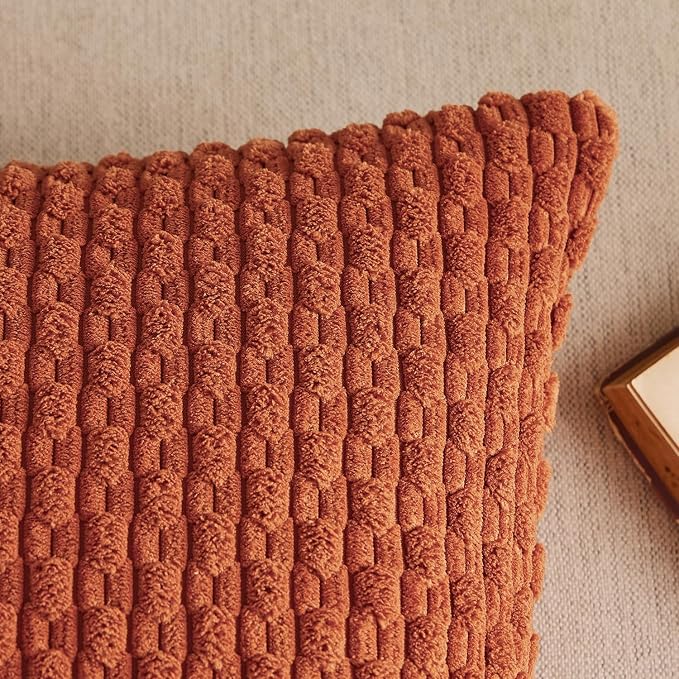 Kevin Textile Soft Corduroy 12"x24" Lumbar Pillow Cover 1 Pack, Rust | Fall Boho Stripe Plush Corduroy Decorative Oblong Cushion Cover Modern Farmhouse Home Decor for Sofa Couch Bed Chair