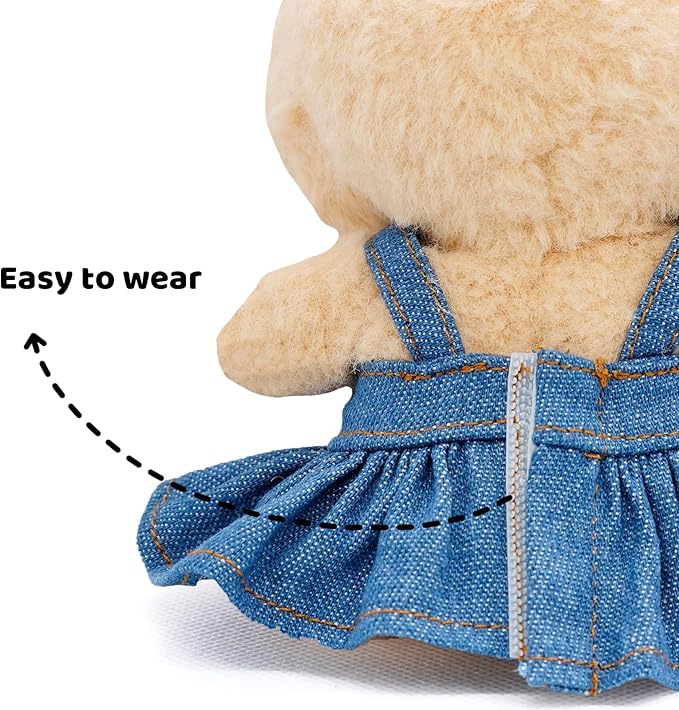 Doll Clothes for 17cm Dolls Cute Style Premium Handmade Outfit 3 Piece Set Including a Denim Dress, Red Bow and Bag - Dolls Clothes Accessories for Play & Display - No Doll (Blue)