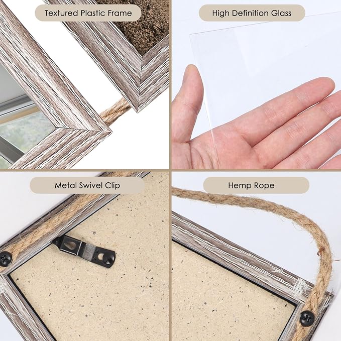QUTREY 4x6 Collage Picture Frames, 6 Openings Vertical Hanging Photo Frame Set of 2, 4 by 6 inch Multi Picture Frames for Wall Decor, Rustic Grain
