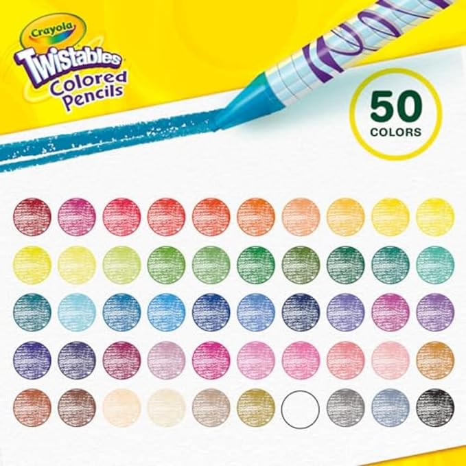 Crayola Twistables Colored Pencil Set (50ct), No Sharpen Colored Pencils For Kids, Kids Art Supplies for Back to School, 4+ [Amazon Exclusive]