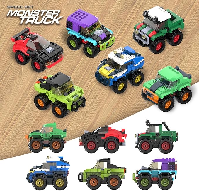 Monster Truck Micro Brick Building Toy for Boys and Girls, Pull Back Car Toys for Kids, DIY Building Toy, Gift Idea for Teens Ages 8+ Kids
