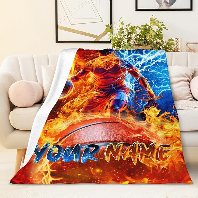 Boys Basketball Blanket Personalized Sport Throw Blankets Gift for Toddler Kids Teen, 30X40 Inches Lightweight Comfy Custom Basketball Throw for Sofa Couch Bed Office