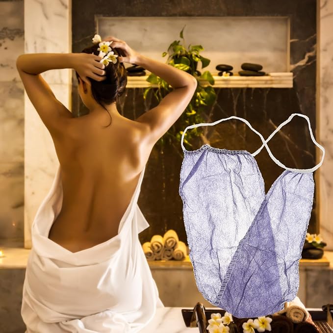 Mikikit 100Pcs Disposable T-Back Thong Panties Women Underpants Non-Woven Sauna Briefs for Spa and Spray Tanning Use Random Color Random Color Blue
