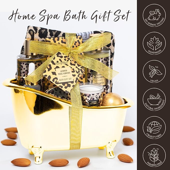 Spa Gift Basket, Spa Kit for Women, Honey & Almond Bath & Body Gift Set | Home Spa Bath Gift Basket, Travel Cosmetic Bag Bath Set Christmas Gifts, Pamper Kit for Women, Birthday Bath Self Care Gift