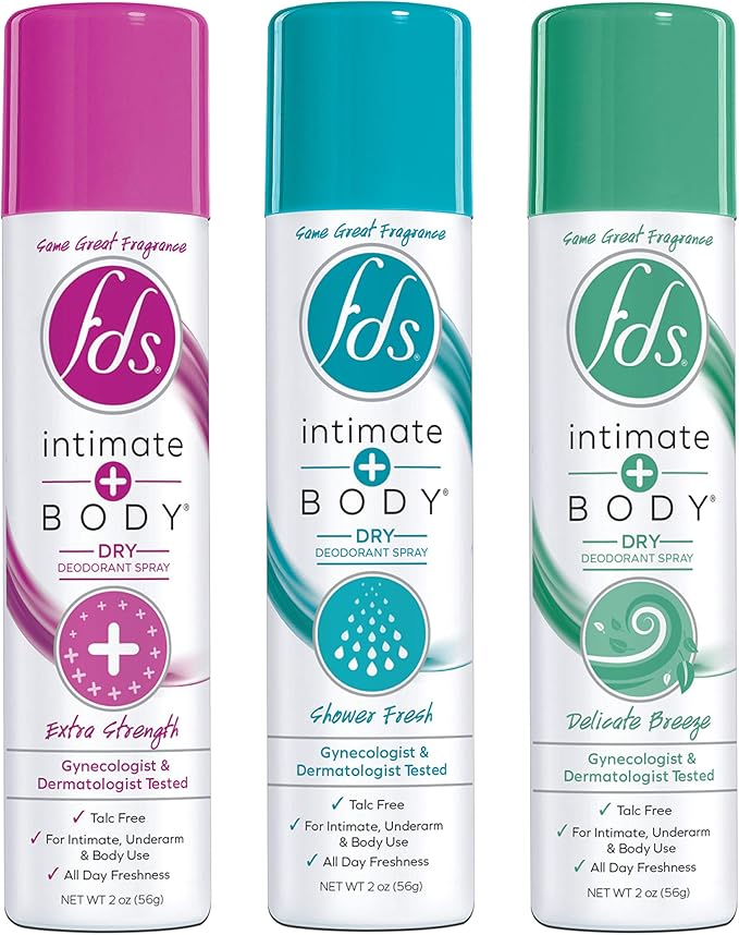 FDS Intimate Deodorant Spray All Day Freshness Variety Pack, Shower Fresh and Delicate Breeze, 2 Ounce Bottles, 3 Count