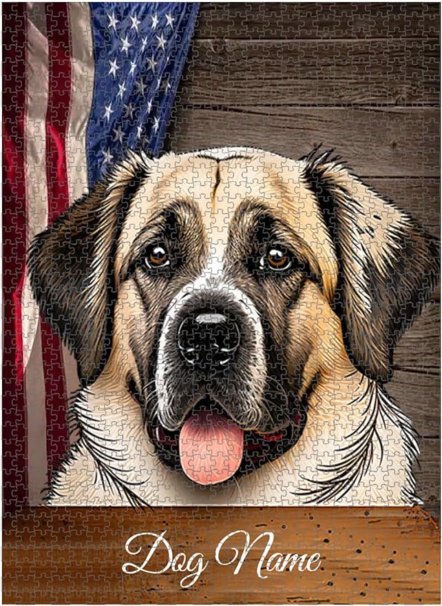 Custom Wooden Jigsaw Puzzles with Your Dog's Name on Anatolian Shepherd Art Print - 300 500 1000PCS Puzzles Game and Home Wall Decor