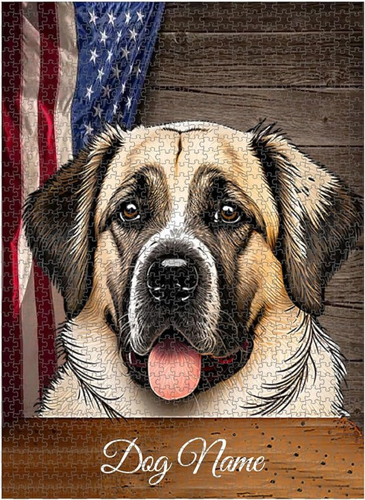 Custom Wooden Jigsaw Puzzles with Your Dog's Name on Anatolian Shepherd Art Print - 300 500 1000PCS Puzzles Game and Home Wall Decor