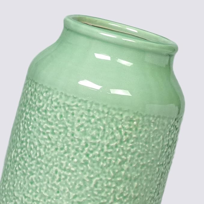 Ceramic Flower Vase, 9 Inch Green Vases for Home Decor, Modern Vase, Centerpieces, Table, Shelf, Console Cabinet, Entryway, Living Room, Bathroom, Office Decor
