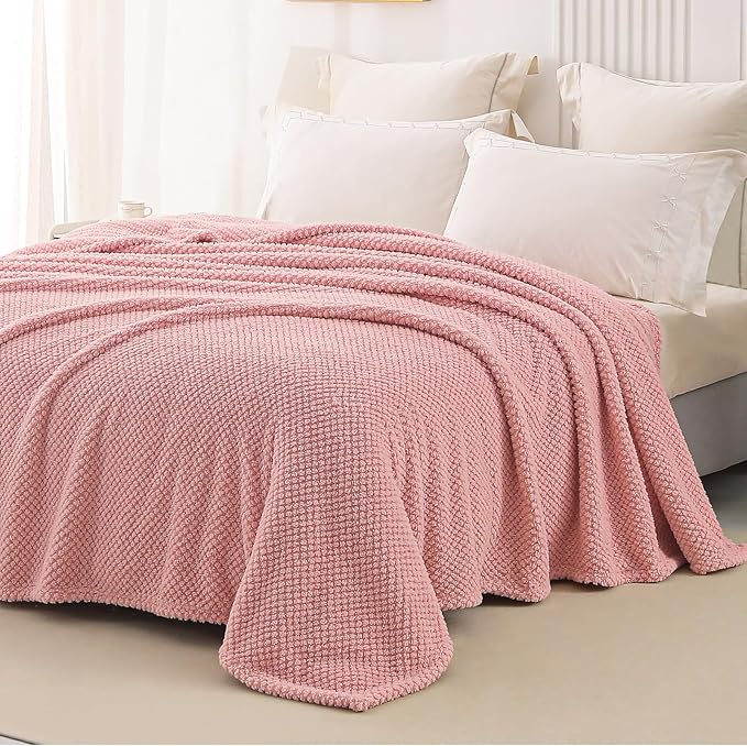 Whale Flotilla Soft Fleece Twin Size Bed Blanket, Pink | 60x80 Inch, Suitable for Bed, Fluffy Fuzzy Jacquard Blankets for All Season, Lightweight and Cozy