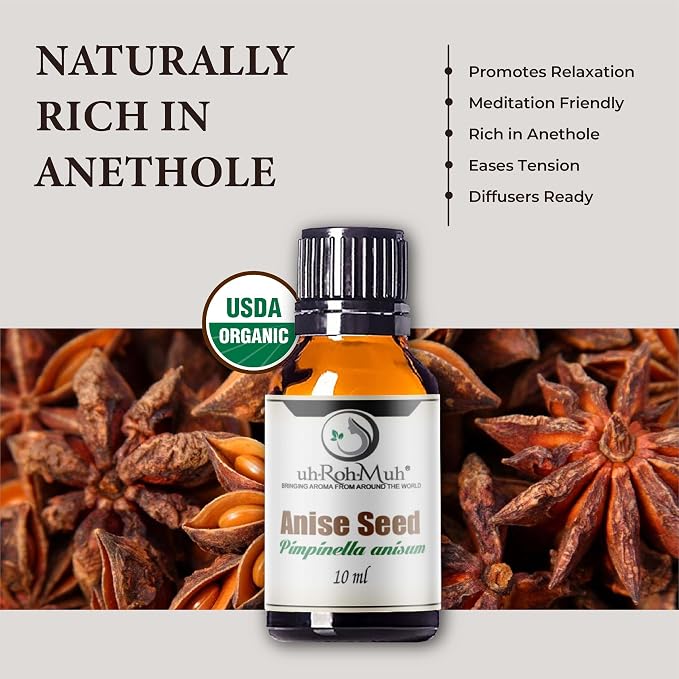 Anise Seed Organic Essential Oil - Steam Distilled Pure Pimpinella Anisum Oil for Aromatherapy, Diffusers, Soap Making, Candle Making, Cosmetic Formulations Massage DIY Personal Care - Spain - 10 ml