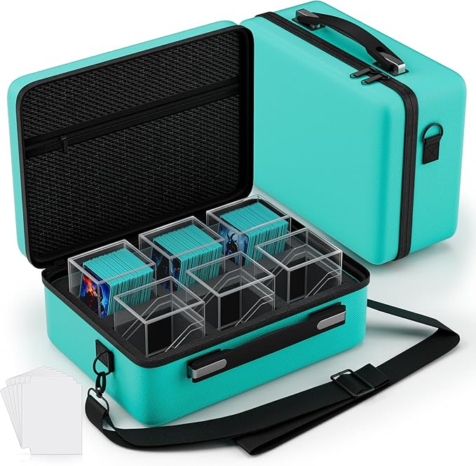 Proijeut Card Deck Box with Portable Case, 6 Pack Clear Commander Deck Box with 6 Dividers, Holds 600+ Double Sleeved Cards, Fit for MTG, YuGiOh, TCG (Green)