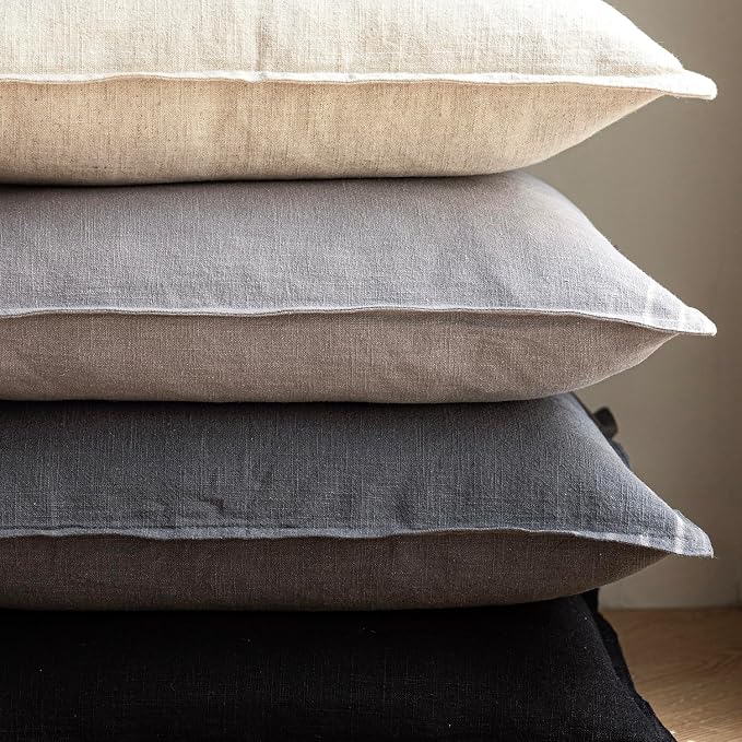 Foindtower Pack of 2, Decorative Linen Solid Throw Pillow Covers Soft Accent Cushion Case Boho Farmhouse Neutral Pillowcase for Chair Couch Sofa Bedroom Living Room Home Decor 22 x 22 Inch Black