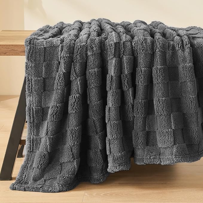 NEWCOSPLAY 3D Checkered Flannel Twin Blanket, Dark Grey, 60"x80" | Super Soft Cute Lightweight Decorative Premium Silky Fleece Blanket for Couch Sofa Bed, Gift for Women Men, All Season Use