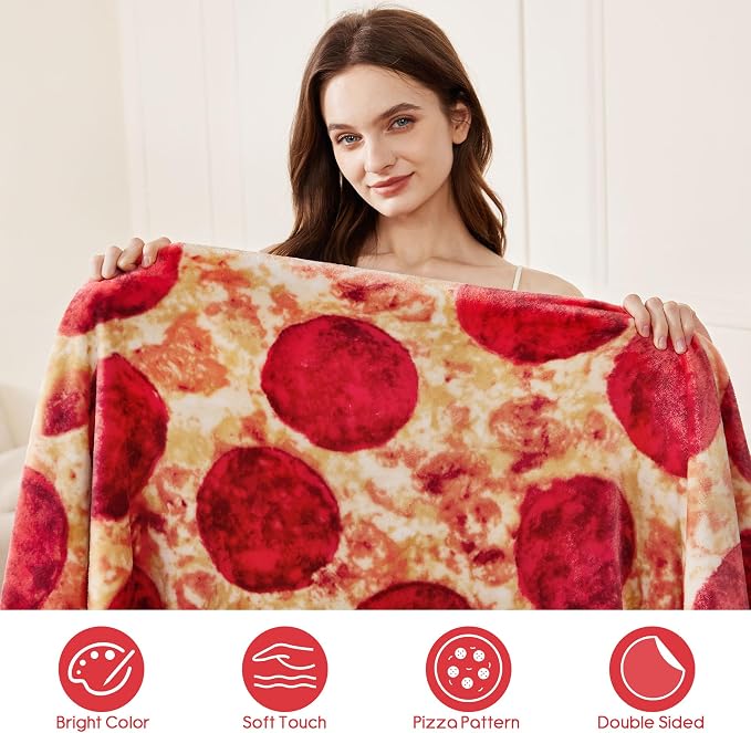 SeaRoomy Pizza Blanket, Realistic Food Funny Pizza Blanket, 60 in | White Elephant Gifts, Gag Gifts For Teen Boys & Girls, Novelty Christmas Birthday Presents, Double Sided, Soft Flannel