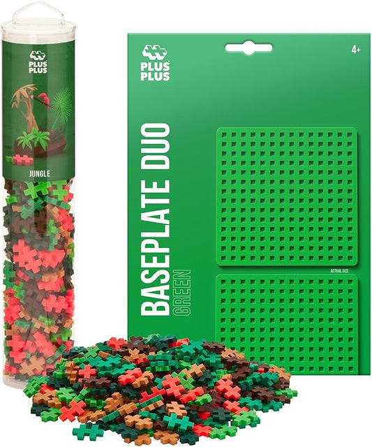 PLUS PLUS 240 Piece Interlocking Building Blocks for Kids, Open Ended Connecting Toys, STEM Bin Mini Manipulatives - Jungle Mix Play Tube & Baseplate