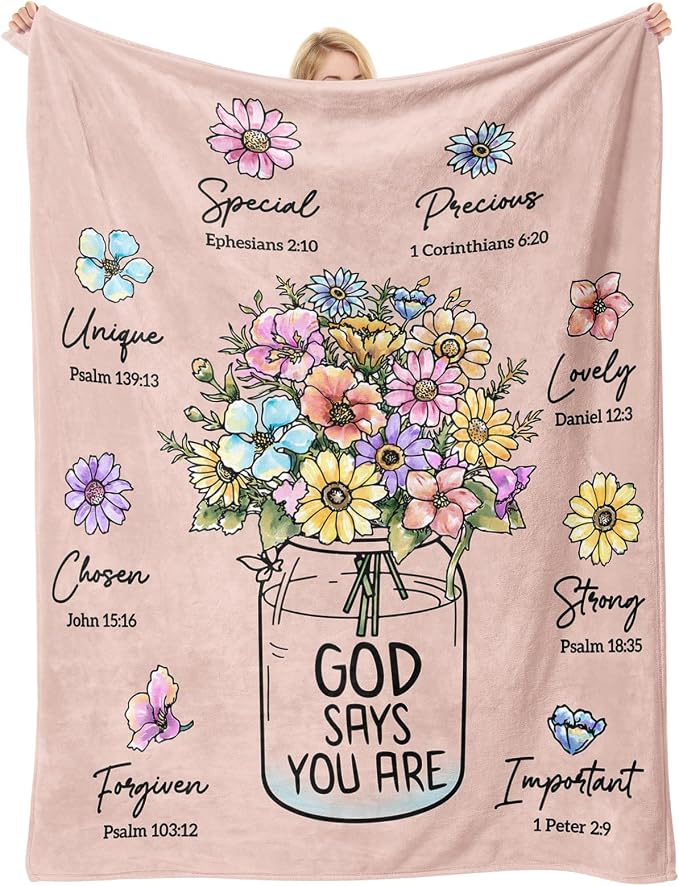 Christian Religious Gifts for Women, Light Pink Birthday Blanket 50''x 60'' | Religious Gifts for Women, Christian Blanket with Flowers, Baptism Christmas Spiritual Gifts for Sister Daughter Mom Grandma