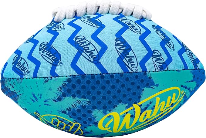 Wahu 100% Waterproof Mini Beach Football with Real Laces for in and Out of Water Play, 6.5" Outdoor Mini Football for Pool and Beach Games, Blue/Teal
