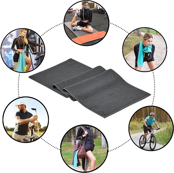 NUKURA 12’’ x 40’’ 100% Cotton Sweat Towel for Gym, Extra Soft & Durable, Ideal for Running, Walking, Yoga, Pickleball, Padel, Grey Neck Towels, 450 GSM