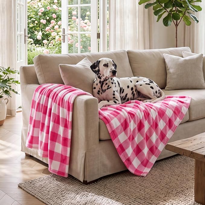 BEDELITE Plaid Fleece Throw Blanket, Pink & White Buffalo 60x80 Inches | 100% Polyester Microfibe, Soft Cozy, Lightweight Warm, Classic Buffalo Plaid, Room Decor, Gift for Women Girls, for Couch Bed