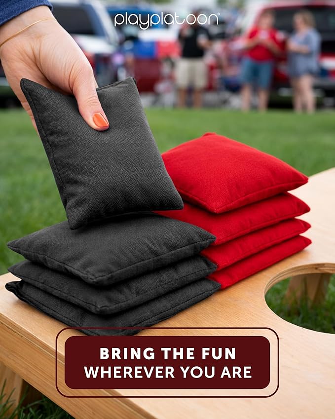 Play Platoon Cornhole Bags Weather Resistant- Set of 8 Regulation Bean Bags for Tossing- Official Professional Size & Weight Corn Hole Bags Two Color All Weather Cornhole Beans Bag Set with Tote Bag