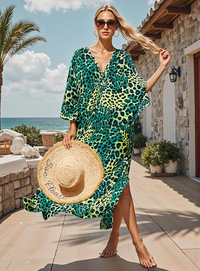 Mumu Dresses for Women Plus Size, Bohemian Kaftan Beach Cover Up Long Maxi Nightgown Soft Loungewear
