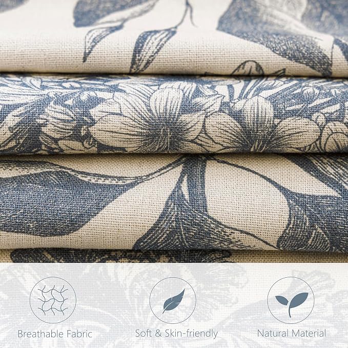Foindtower Set of 2 Linen Floral Vintage Throw Pillow Covers Neutral Accent Print Decorative Cushion Covers Farmhouse Boho Home Decor for Sofa Chair Couch Bedroom Living Room,18×18 Inch,Blue