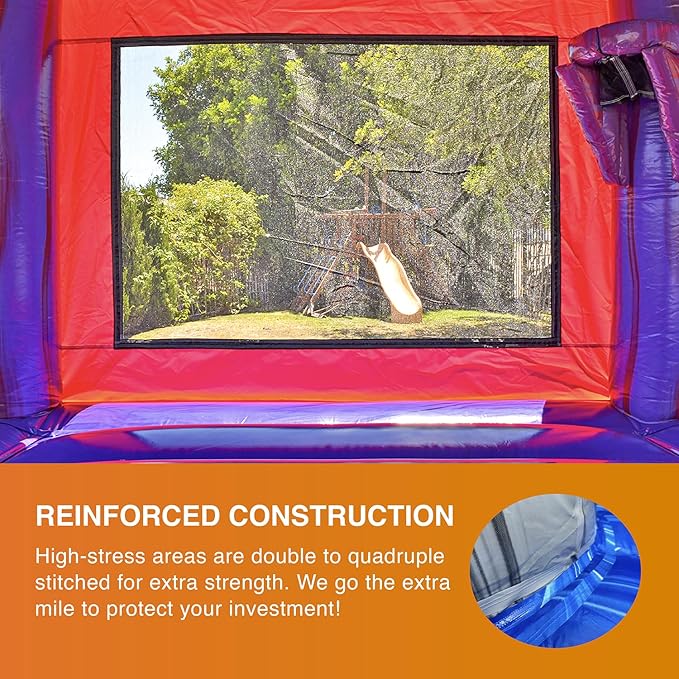 JumpOrange Purplish Commercial Grade Bounce House for Kids and Adults (with Blower), Basketball Hoop, Outdoor Indoor, Birthday Party Rental, Big Inflatable, 13x13